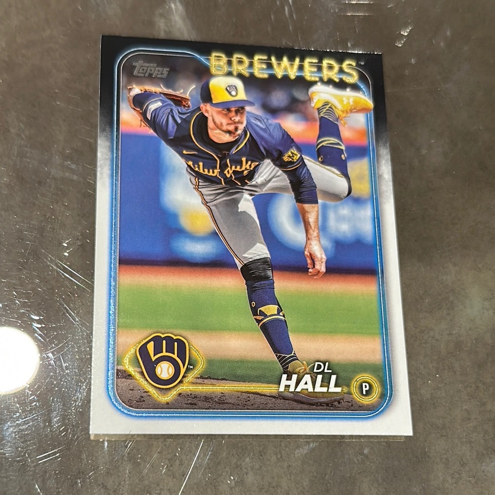 Topps Brewers DL Hall Card - Blue and Yellow